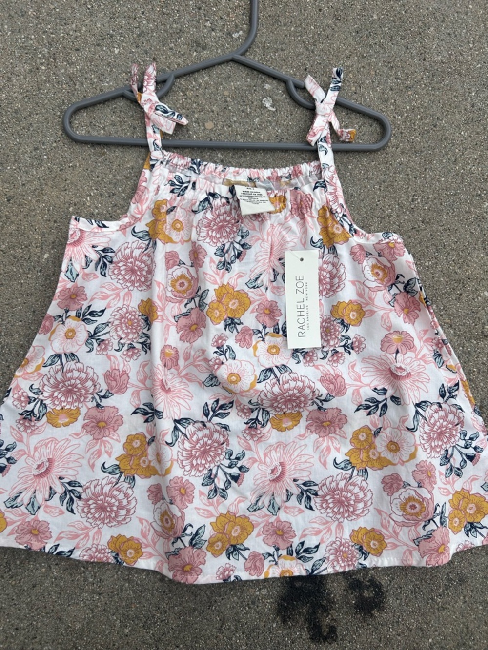 Rachel Zoe Girls' Pink Floral Tie-Strap Tank Top with Yellow Accents
